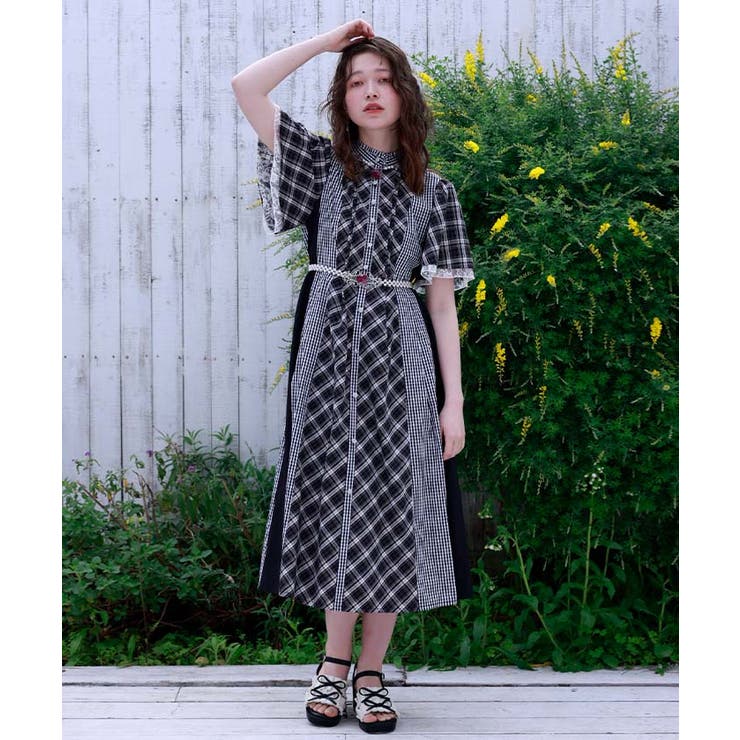 チェック切替パッチワークワンピース[品番：IGAW0006441]｜axes femme