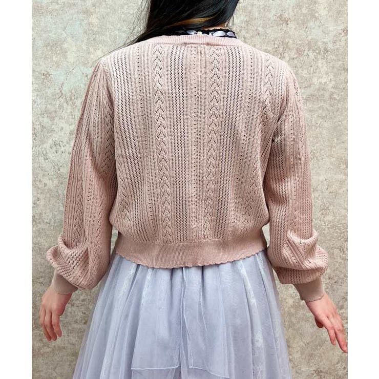 リボン付透かし編みニットカーディガン[品番：IGAW0004795]｜axes