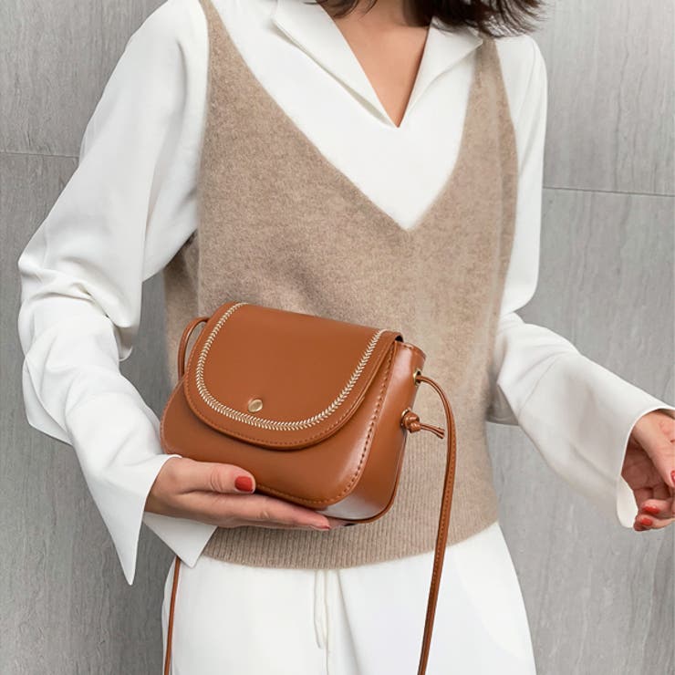 ヴィンテージ風 ステッチ ミニショルダーバッグ[品番：ADEW0003618