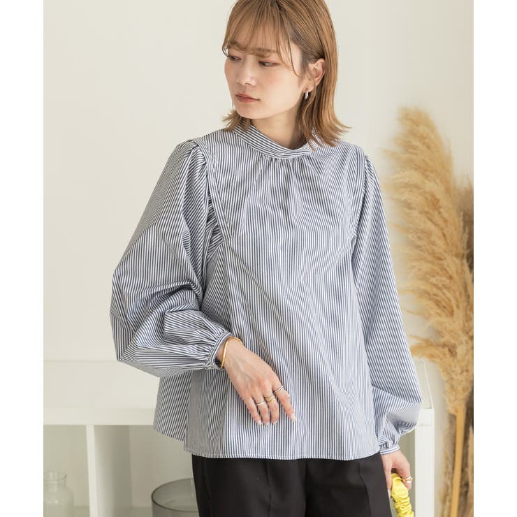 ウィングショルダー バンドカラー ブラウス[品番：ADEW0004176]｜ad