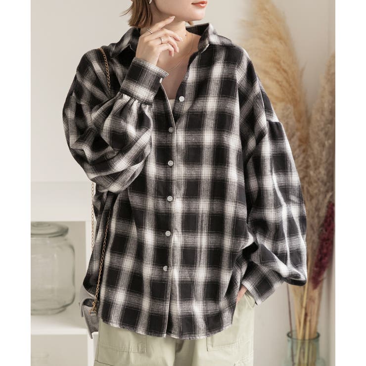 選べる2柄・ネルチェック ビッグシルエットシャツ[品番：ADEW0004233