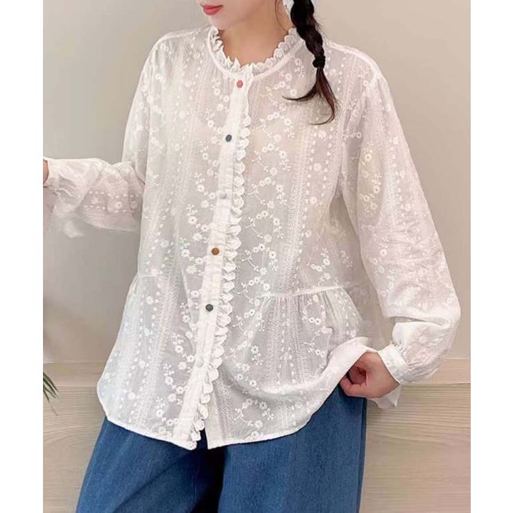 カラフルボタンフリル襟シャツブラウス[品番：XT000012683]｜aimoha