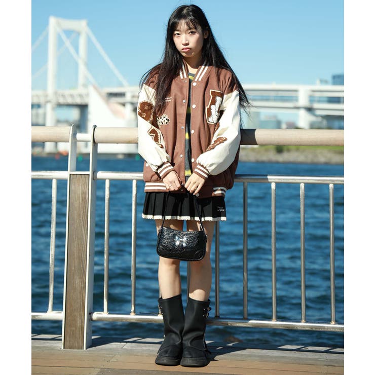 ブルゾン A柄 ユニセックスアメカジワッペン刺繍スタジャンジャケット