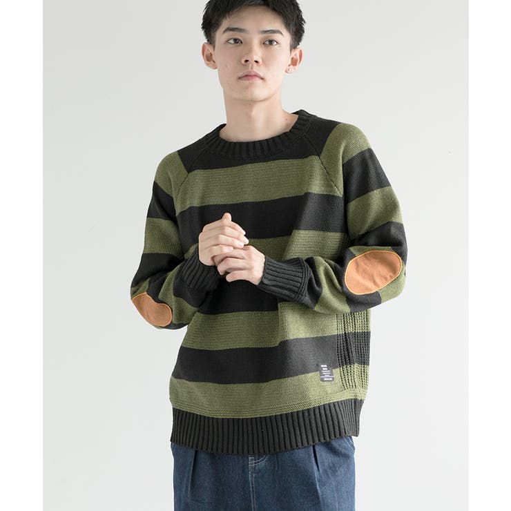 メンズ エルボーバッチ付きニット セーター[品番：XT000003716