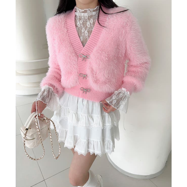 もこもこリボンボタンカーディガン Jasmine Grandiflorum【AW…[品番