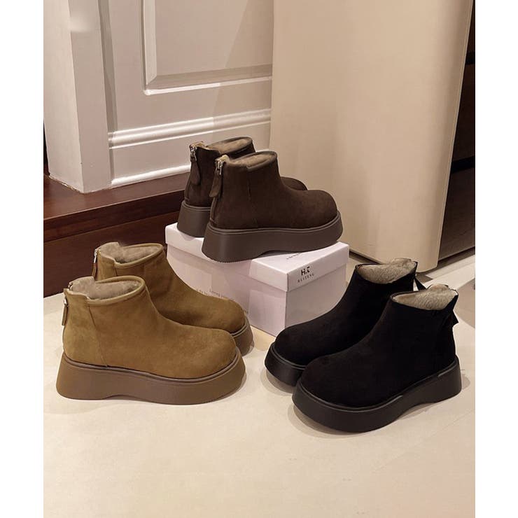 スエードタッチ厚底ショートブーツ 裏起毛[品番：AGCW0007453