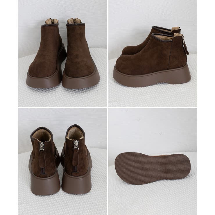 スエードタッチ厚底ショートブーツ 裏起毛[品番：AGCW0007453