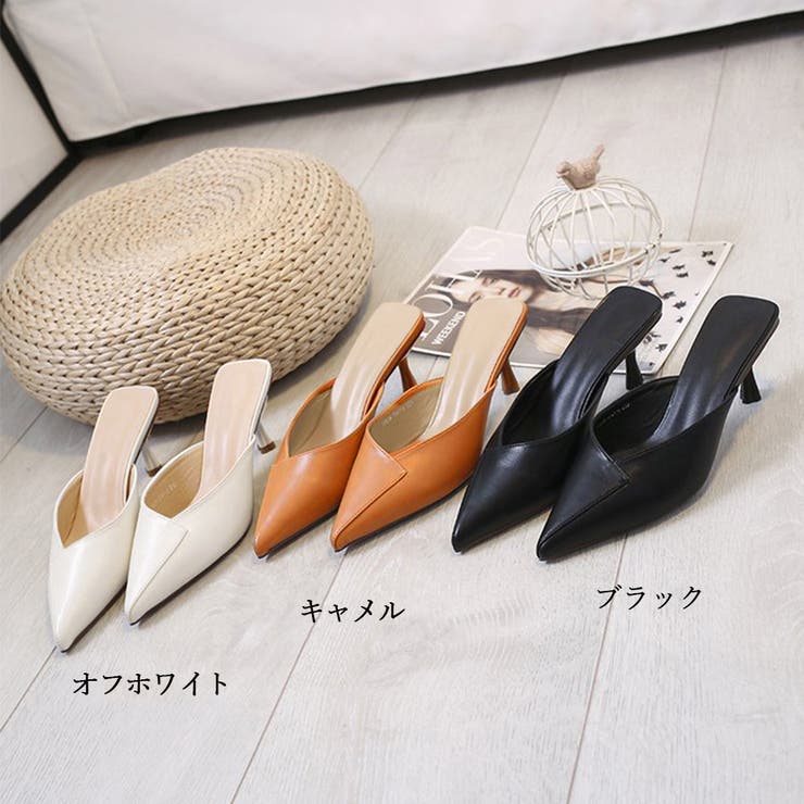 ポインテッドトゥ ミュールサンダル 美脚[品番：AGCW0003186