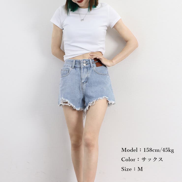 ダメージ加工デニムショートパンツ 韓国風[品番：AGCW0004294