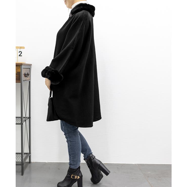 ファー付きケープコート レディース 韓国[品番：AGCW0005156