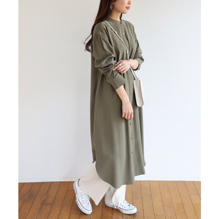 バンドカラー シャツ ワンピース[品番：AZ000003917]｜andme