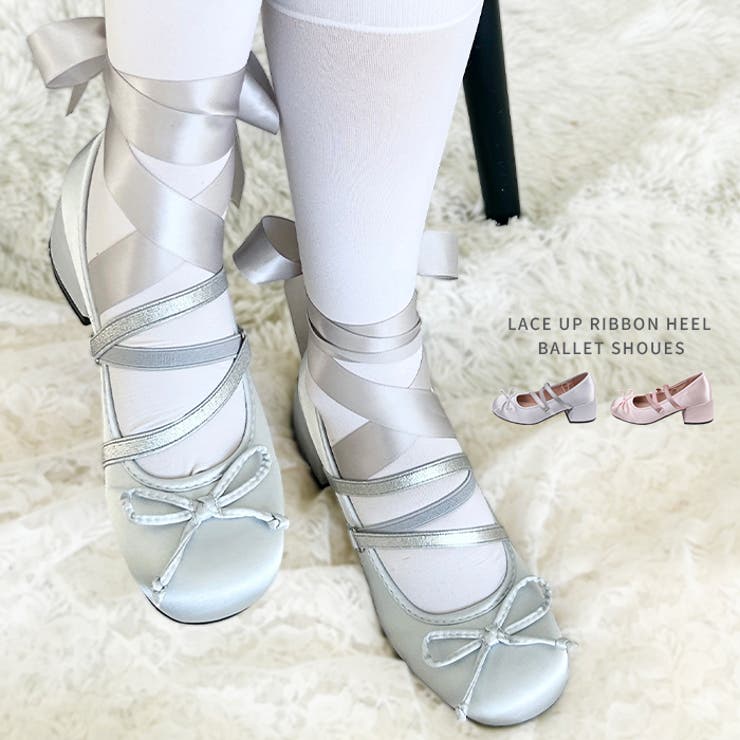 レースアップリボンヒールバレエシューズ[品番：OUTW0000076