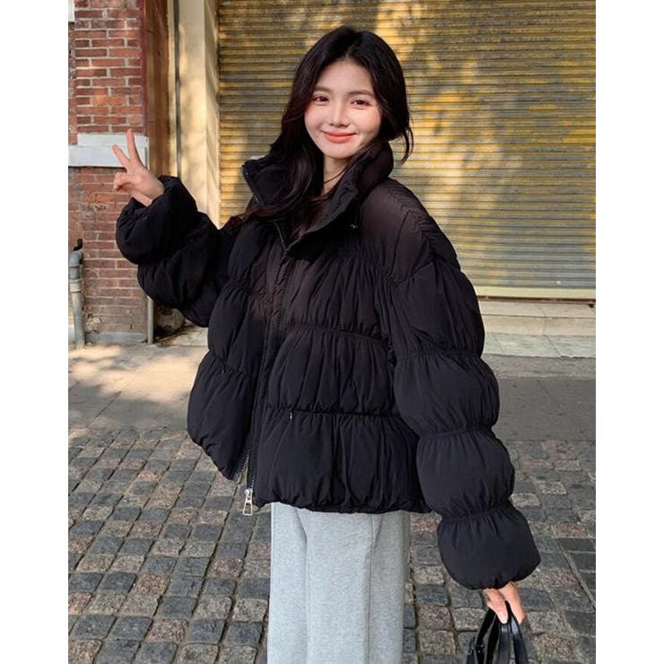 ボリュームスリーブダウンジャケット 高襟ショートダウンアウター[品番