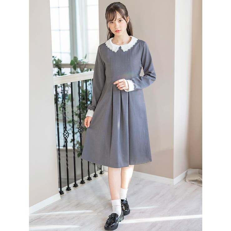 女の子 フォーマル スカラップレース白襟ワンピース[[品番