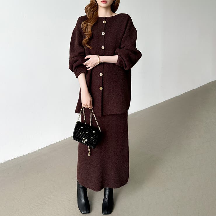 前後2wayセットアップニット ニットカーディガン タイトスカート[品番