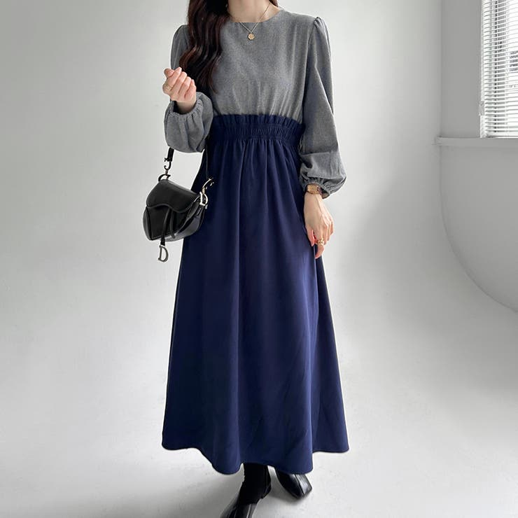 ワンピース ドッキングワンピース 異素材切り替え[品番：COCW0005582