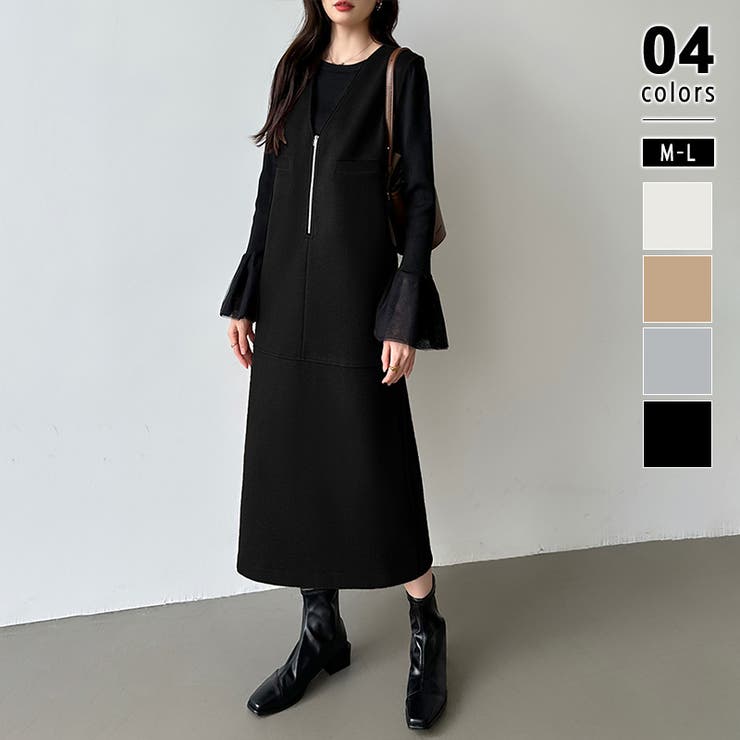 ジャンパースカート ハーフジップワンピース vネック[品番