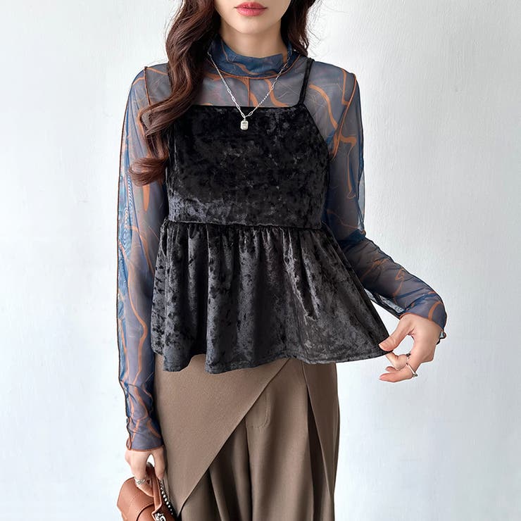 ベロアキャミソール ペプラムビスチェ バックリボン[品番：COCW0006264