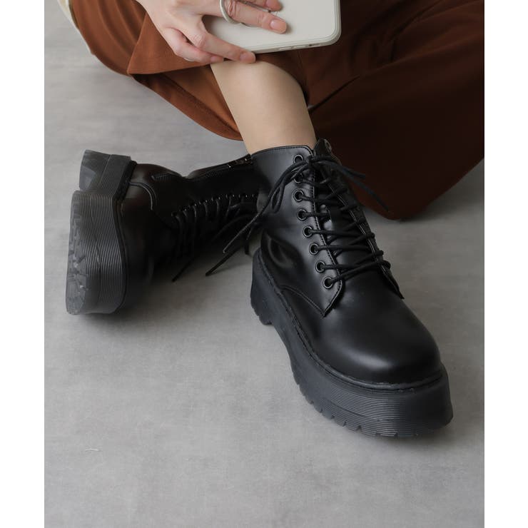 24年秋冬新作】厚底 ボリュームソール レースアップ ショートブーツ