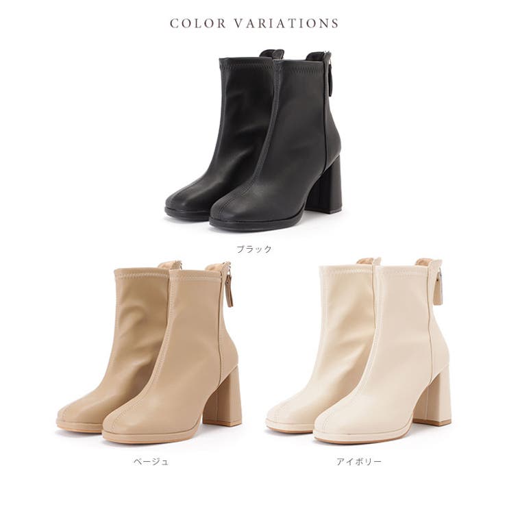 レザー調バックファスナーチャンキーショートブーツ[品番：LCLW0004906