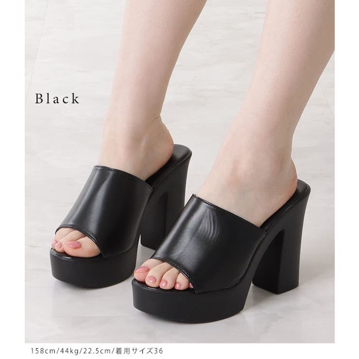 チャンキーヒールミュールサンダル サンダル ハイヒール[品番