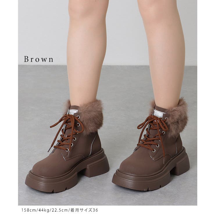 ファー付き レースアップ 厚底[品番：LCLW0007802]｜レースレディース