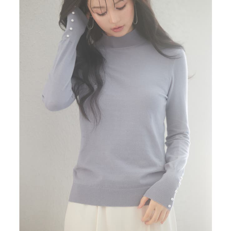 パールボタン付きプチハイネックニットプルオーバー[品番：DSSW0001457