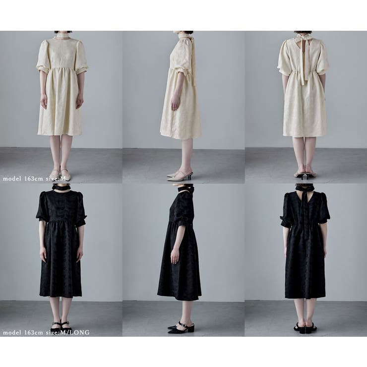 etoll エトル ジャガードパフスリーブドレス[品番：FT000008539