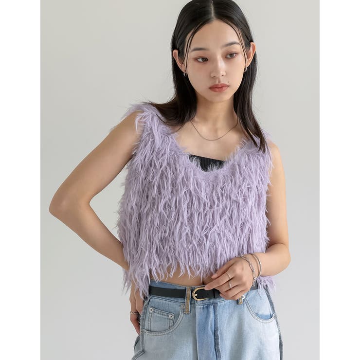 累計販売枚数10,000枚突破！]シャギーフリンジニットキャミソール[品番