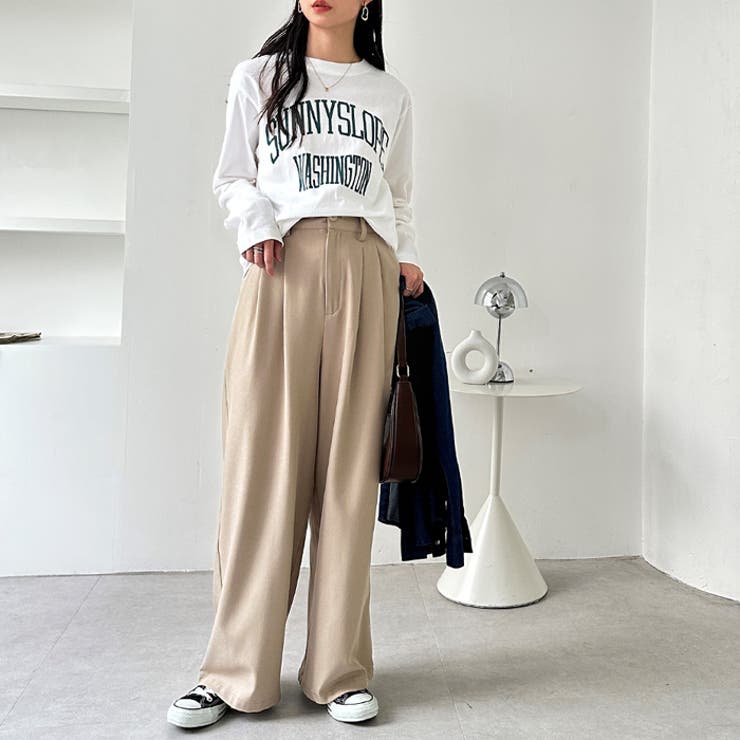 着心地抜群！ハイウエストダブルタックワイドパンツ[品番：GERW0010778