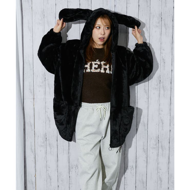 アニマル耳付きフード》レディース フェイクファー ブルゾン[品番