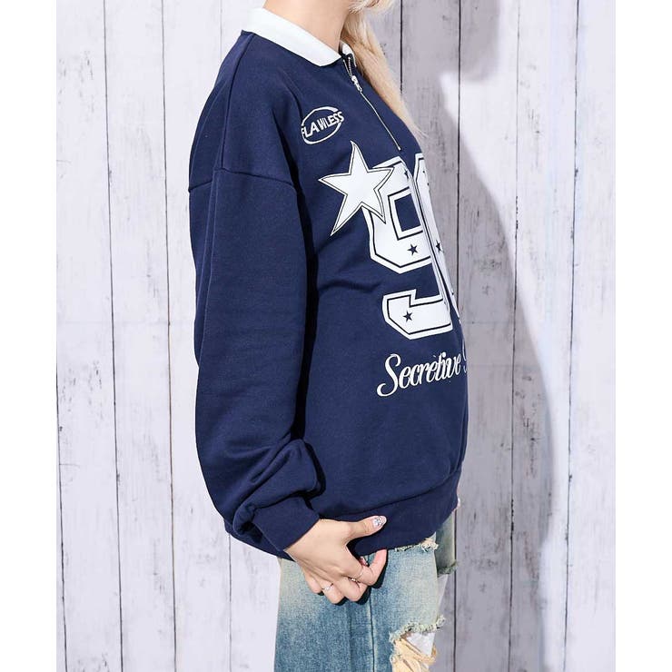 襟付き×ナンバリング》レディース 裏毛スウェット トレーナー[品番