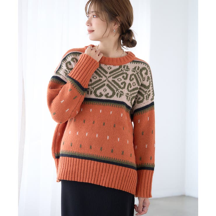 ノルディック柄ニット [240725] [品番：GW000004893]｜Growing Rich