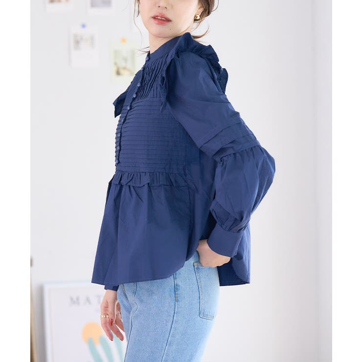 フリルスタンドカラーシャツ フリル シャツ[品番：GW000004693