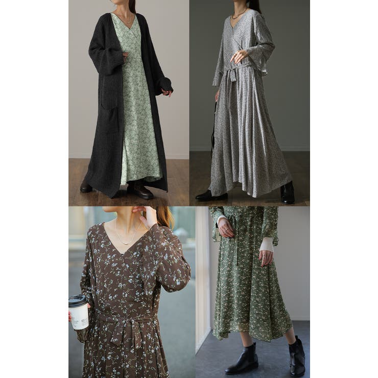 ワンピース シフォン 着痩せ ロングワンピース ロング ワンピ 花形