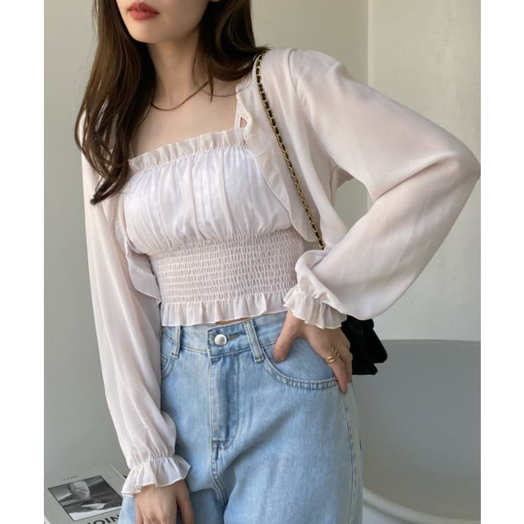 フリル シアー ボレロ シャーリング キャミソール アンサンブル[品番