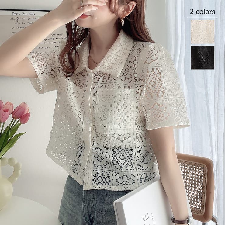 クロシェレースショートシャツ レース ショート丈[品番：ORGW0000473