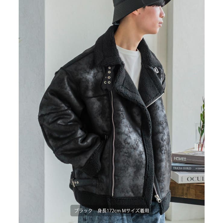 ムートンライダースジャケット メンズ フェイクムートン[品番