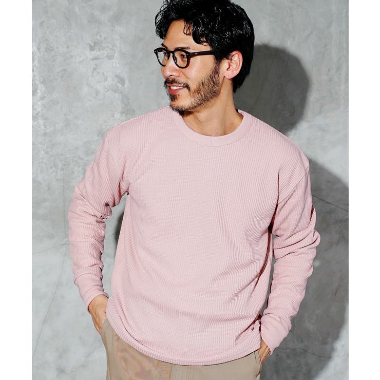 ロンT メンズ◇クルーネックワッフルサーマルロンT◇長袖Tシャツ