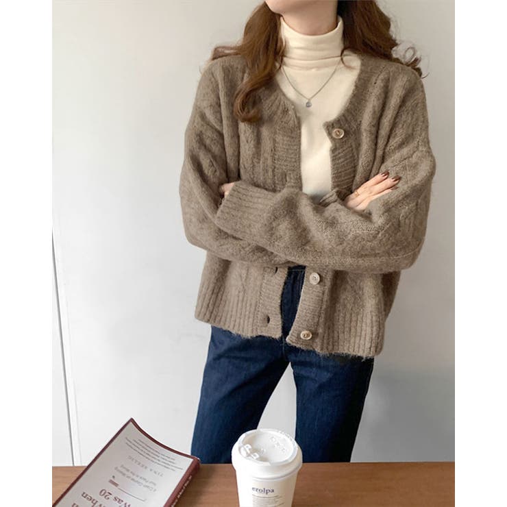 ケーブルニットカーディガン トップス カーディガン[品番：IK000006491