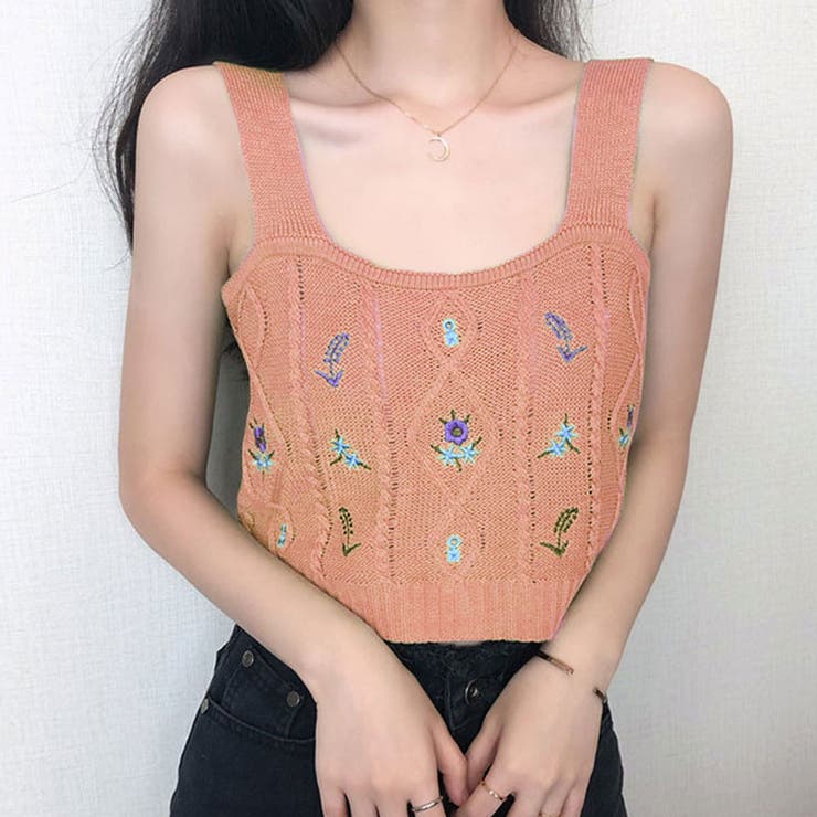SHOPLIST限定】花柄刺繍ショートキャミソール トップス ショート