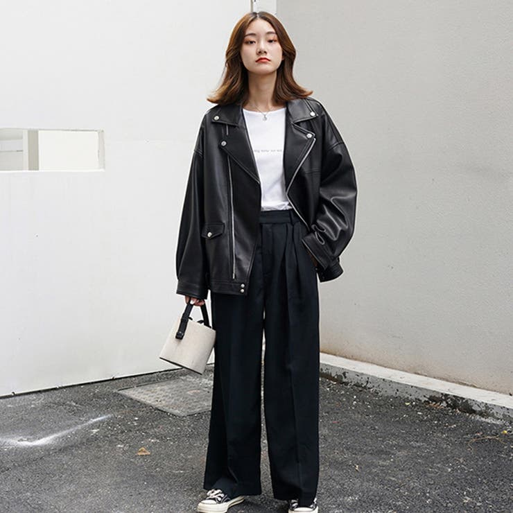 エコレザーオーバーサイズライダースジャケット 女性 レディース[品番