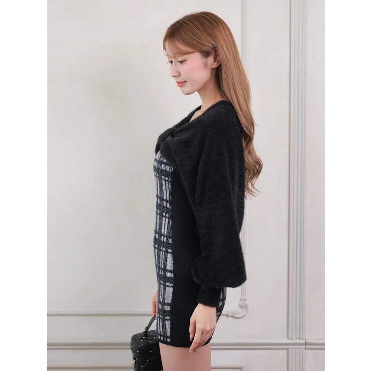 リボンフェザーアンサンブルニットワンピース[品番：LINW0002523