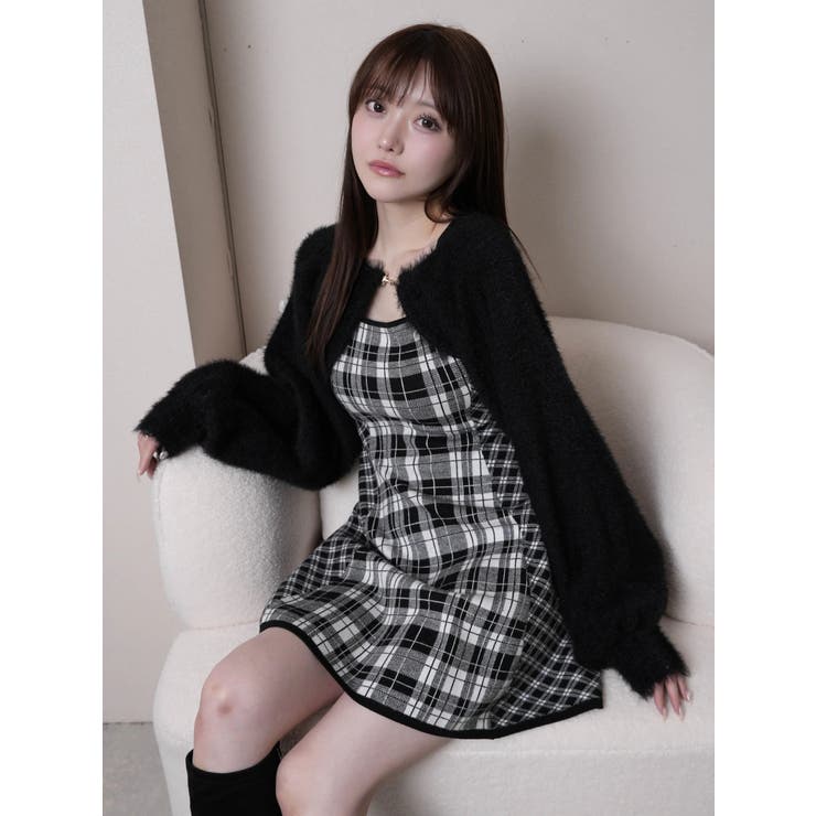 形が選べる】フェザーチェックアンサンブルワンピース[品番