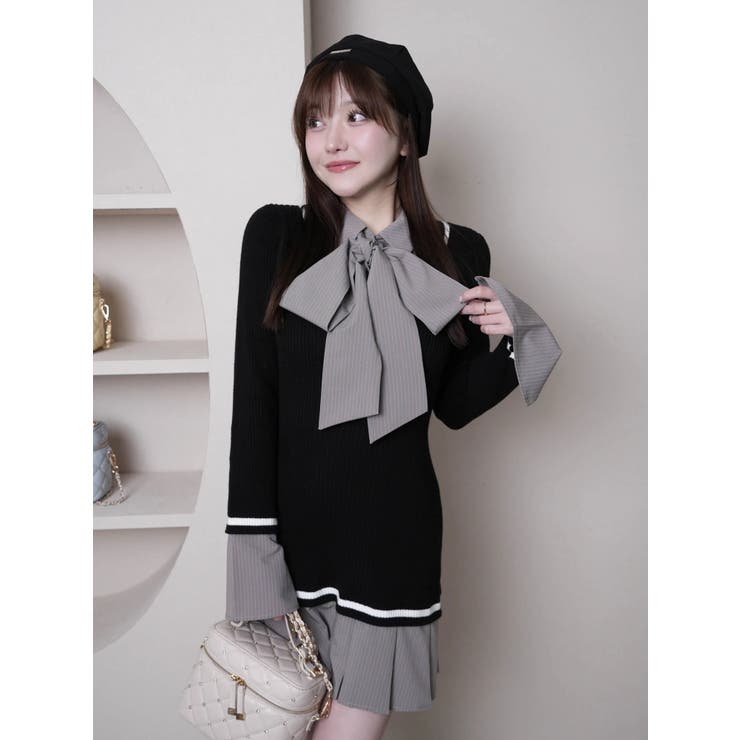 シャツドッキングプリーツワンピース[品番：LINW0002691]｜LIPSERVICE