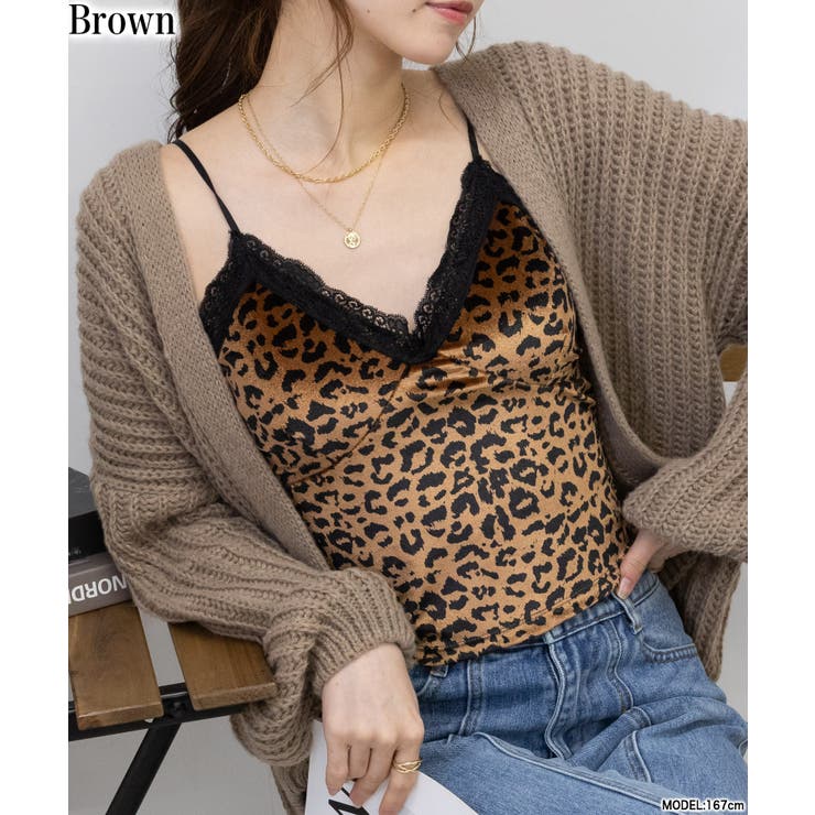 ヒョウ柄ベロアリボン付きカップ付キャミソール[品番：PPNW0004493