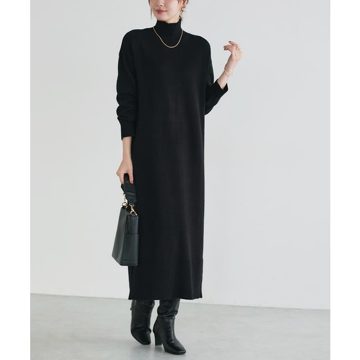 もっちりカシミヤタッチハイネックロングニットワンピース ニット