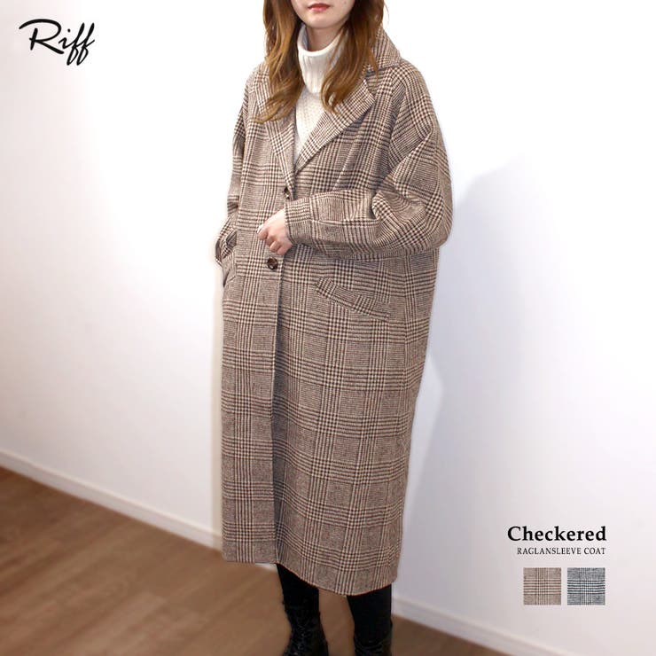 チェック柄ボリューム袖ラグランコート グレンチェック チェスター