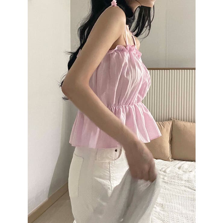 フリルキャミソールブラウス クロップド丈 全6色[品番：KH000013956