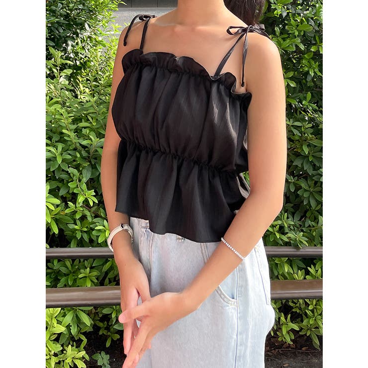 フリルキャミソールブラウス クロップド丈 全6色[品番：KH000013956